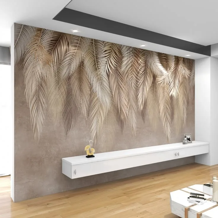 Frosted glass doors with tree design in stone wall