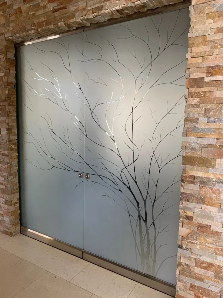 Office glass partition with frosted privacy film